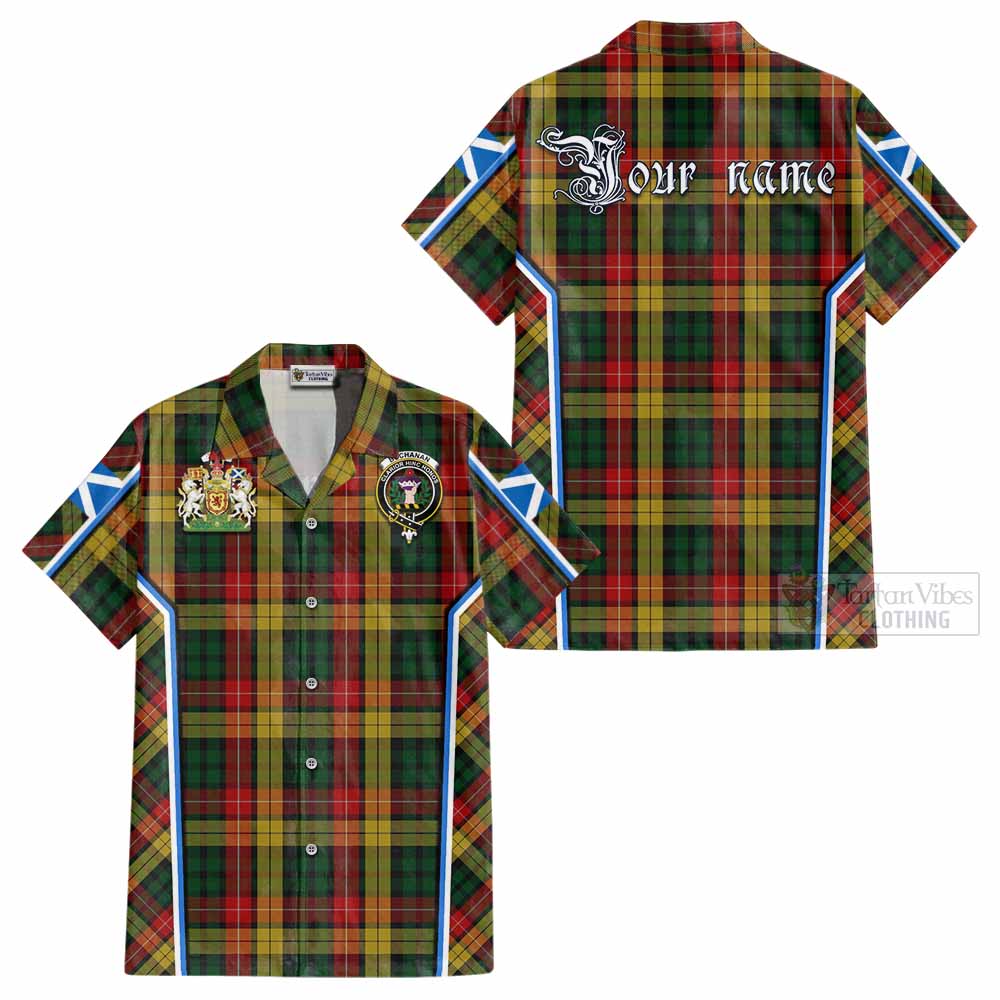 Buchanan Tartan Crest Cotton Hawaiian Shirt Scotland Coat of Arm Flag Style - Tartan Vibes Clothing