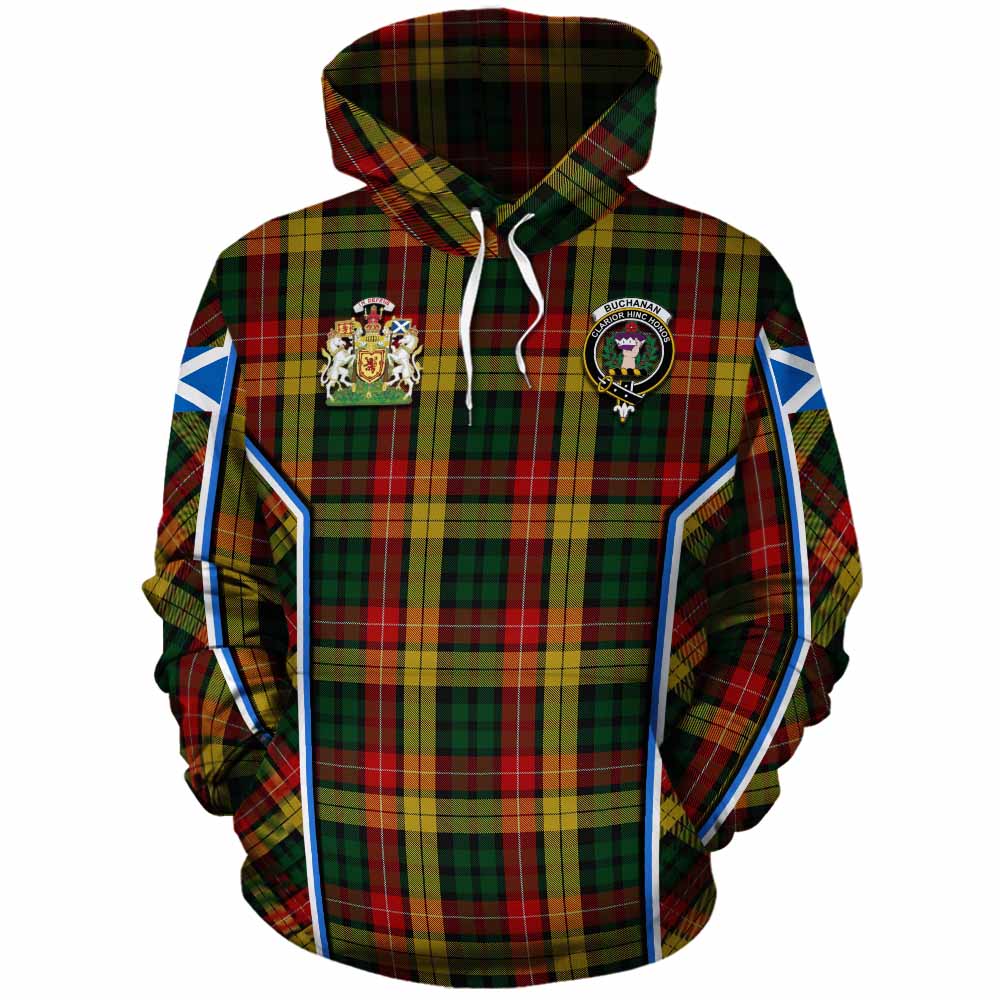 Buchanan Tartan Crest Cotton Hoodie Scotland Coat of Arm Flag Style - Tartan Vibes Clothing