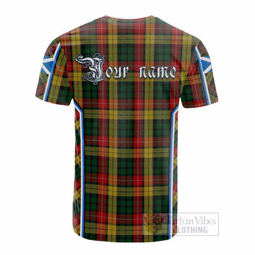 Buchanan Tartan Crest Cotton T-shirt Scotland Coat of Arm Flag Style - Tartan Vibes Clothing