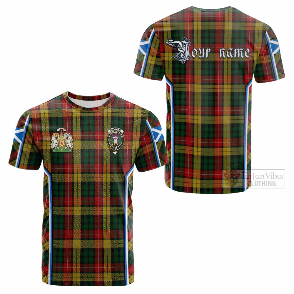 Buchanan Tartan Crest Cotton T-shirt Scotland Coat of Arm Flag Style - Tartan Vibes Clothing