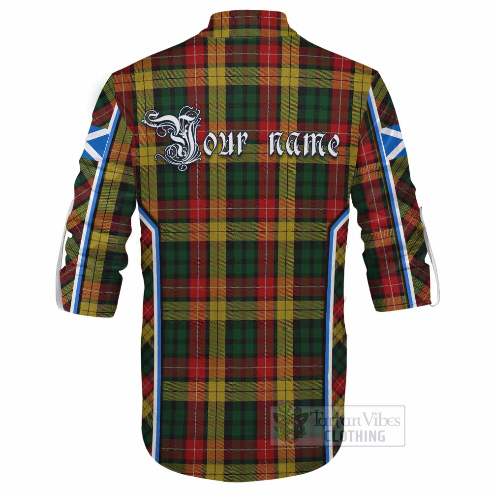 Buchanan Tartan Crest Ghillie Kilt Shirt Scotland Coat of Arm Flag Style - Tartan Vibes Clothing