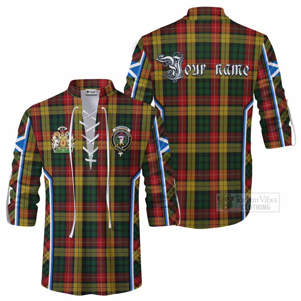 Buchanan Tartan Crest Ghillie Kilt Shirt Scotland Coat of Arm Flag Style - Tartan Vibes Clothing