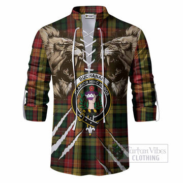 Buchanan Tartan Crest Ghillie Shirt Ferocious Lion Style