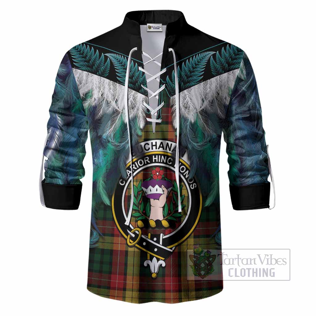 Buchanan Tartan Crest Ghillie Shirt New Zealand Maori Korowai Cloak