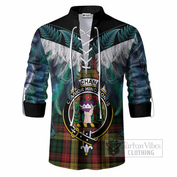 Buchanan Tartan Crest Ghillie Shirt New Zealand Maori Korowai Cloak