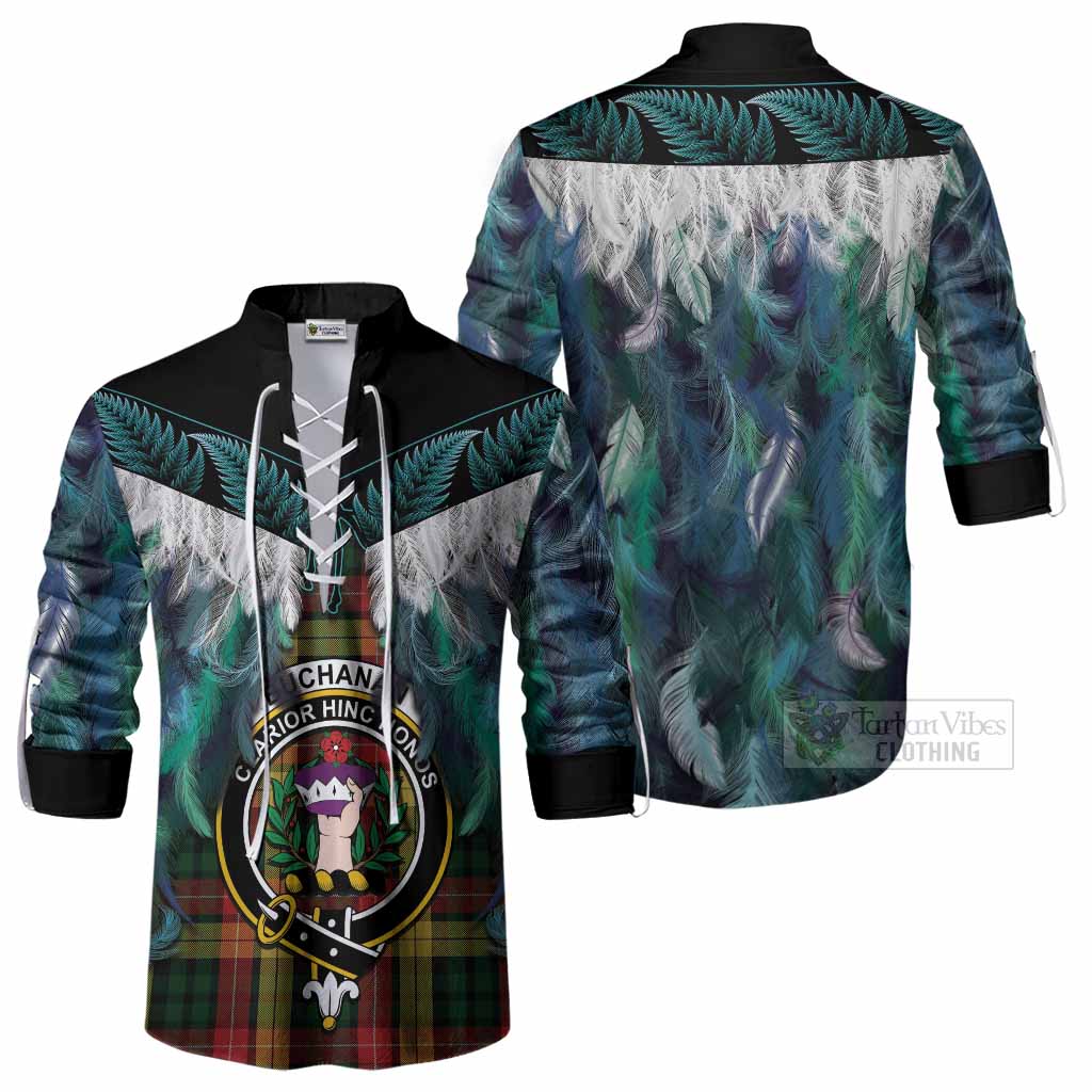 Buchanan Tartan Crest Ghillie Shirt New Zealand Maori Korowai Cloak