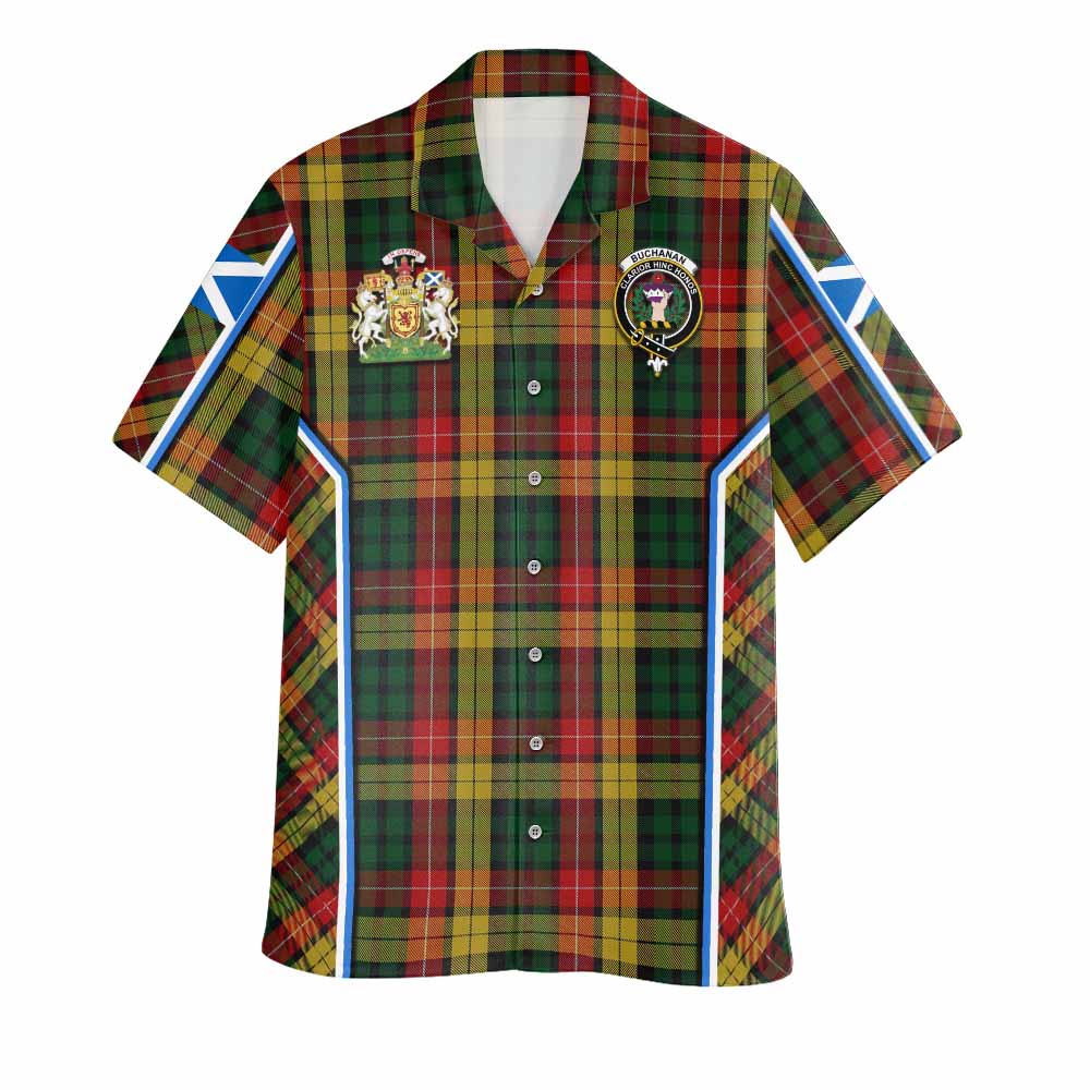 Buchanan Tartan Crest Hawaiian Shirt Scotland Coat of Arm Flag Style - Tartan Vibes Clothing