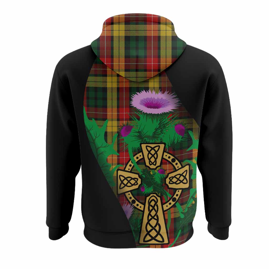 Buchanan Tartan Crest Hoodie Celtic Cross Thistle Flowers
