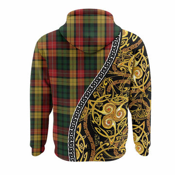 Buchanan Tartan Crest Hoodie Celtic Knot and Triple Trickle Spiral Symbols