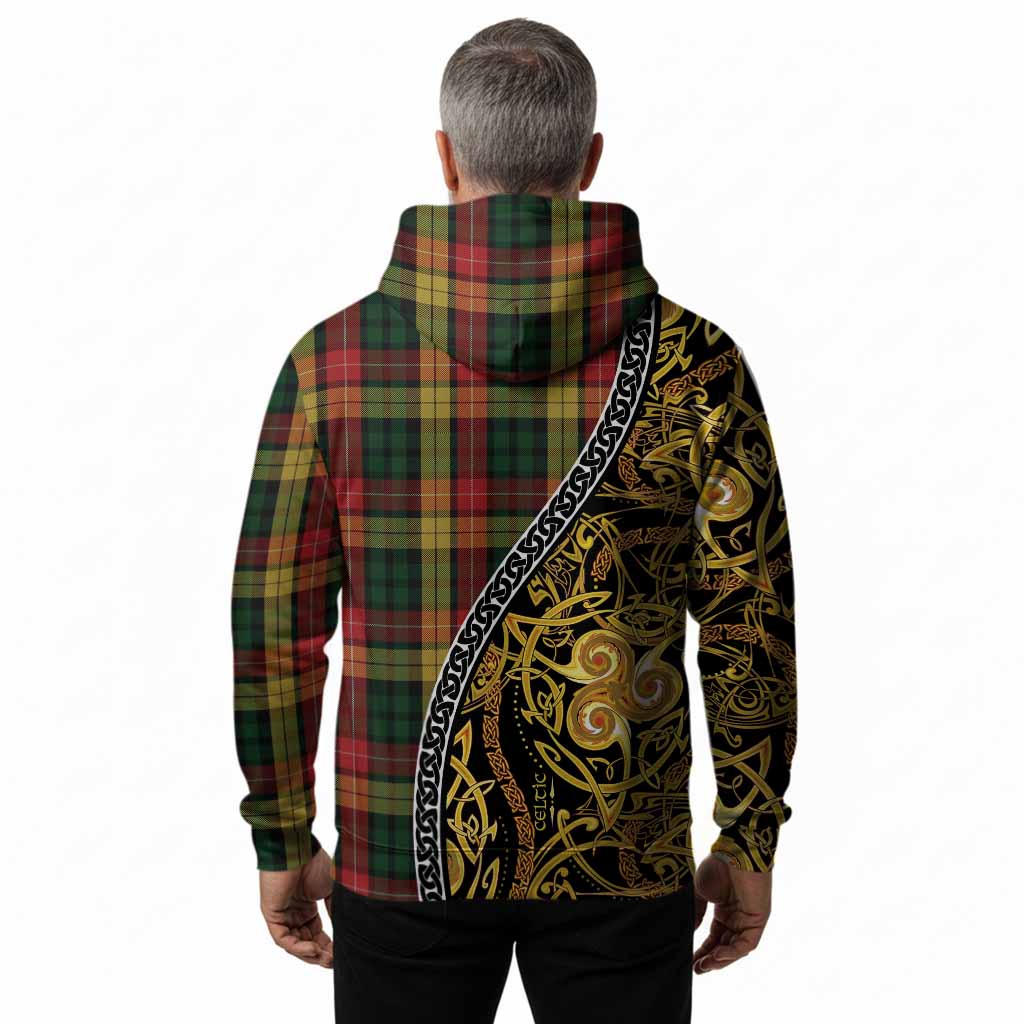 Buchanan Tartan Crest Hoodie Celtic Knot and Triple Trickle Spiral Symbols