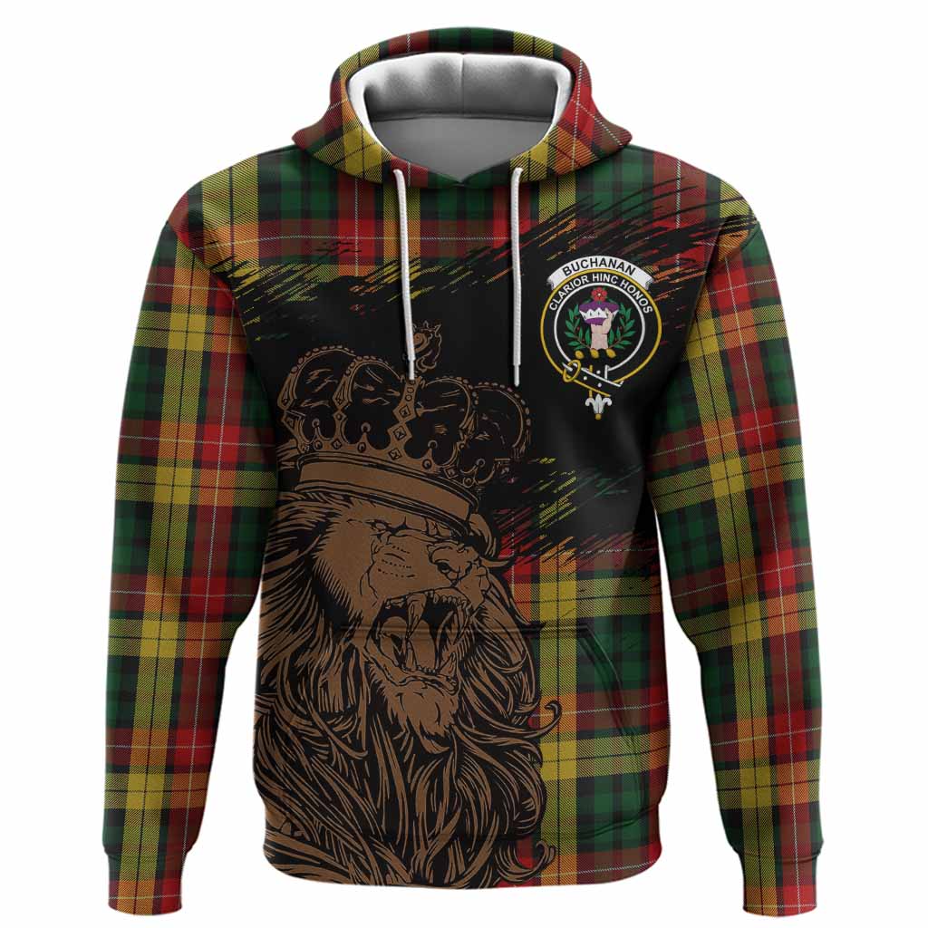 Buchanan Tartan Crest Hoodie Crowned Lion Heritage Style
