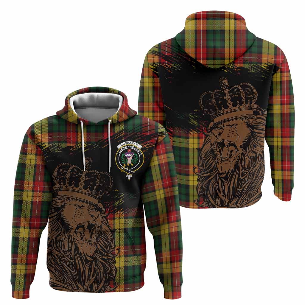 Buchanan Tartan Crest Hoodie Crowned Lion Heritage Style