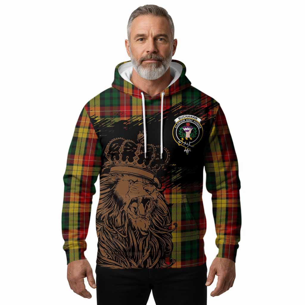 Buchanan Tartan Crest Hoodie Crowned Lion Heritage Style