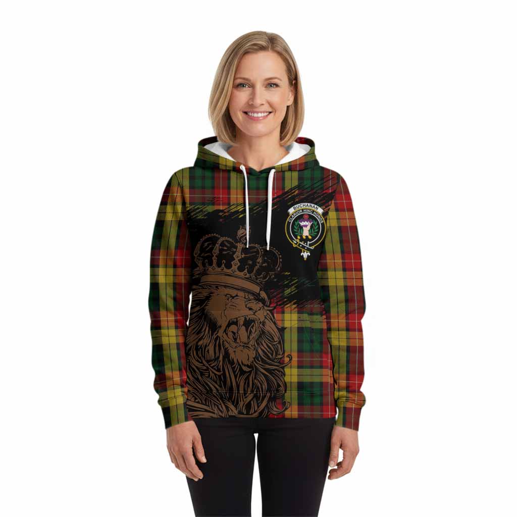 Buchanan Tartan Crest Hoodie Crowned Lion Heritage Style