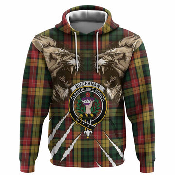 Buchanan Tartan Crest Hoodie Ferocious Lion Style