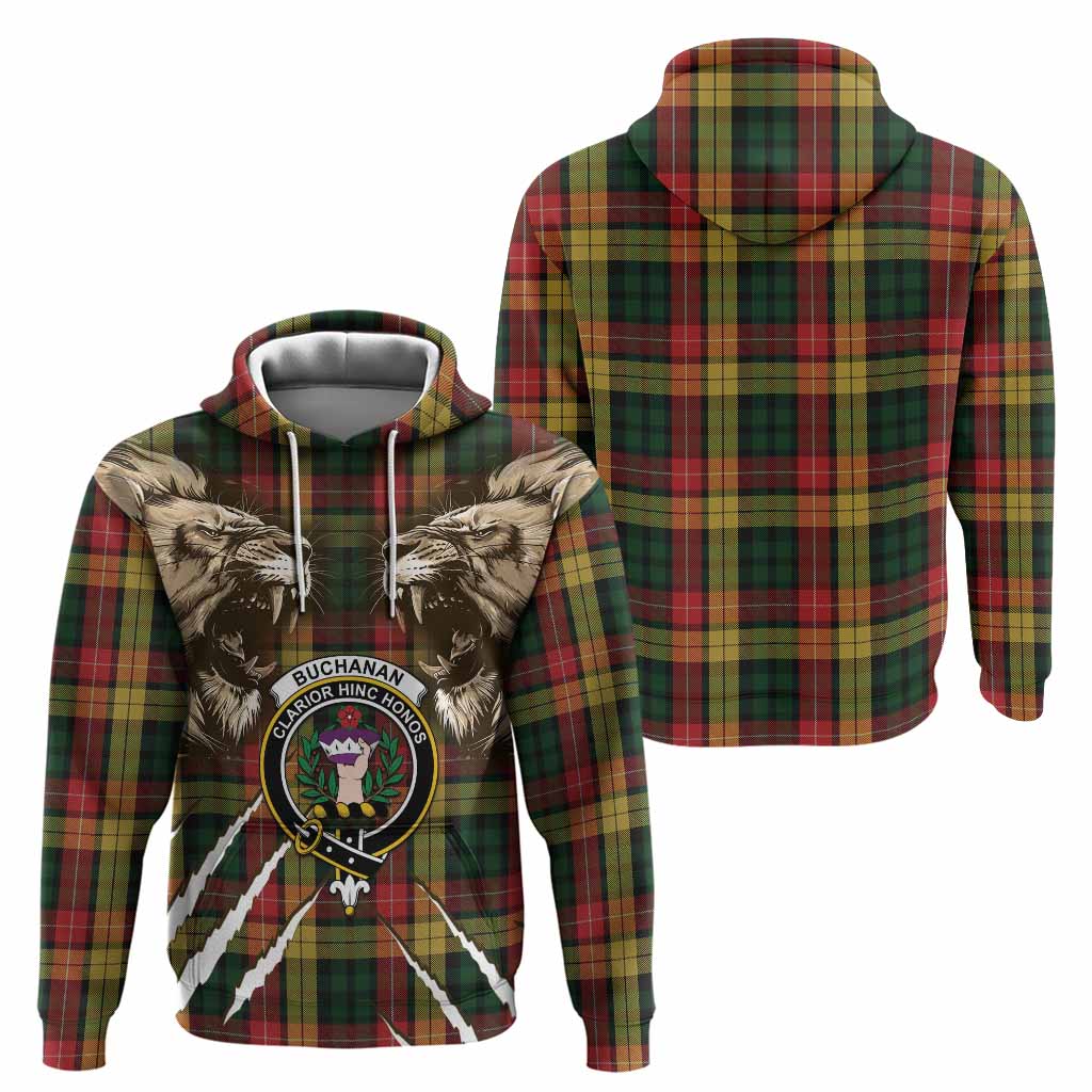 Buchanan Tartan Crest Hoodie Ferocious Lion Style
