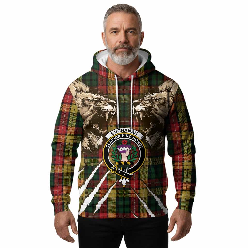 Buchanan Tartan Crest Hoodie Ferocious Lion Style