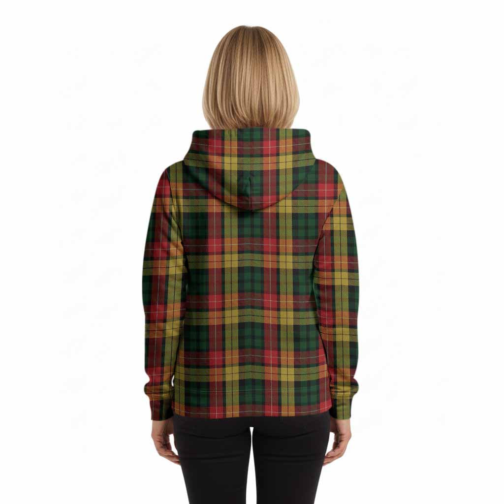 Buchanan Tartan Crest Hoodie Ferocious Lion Style