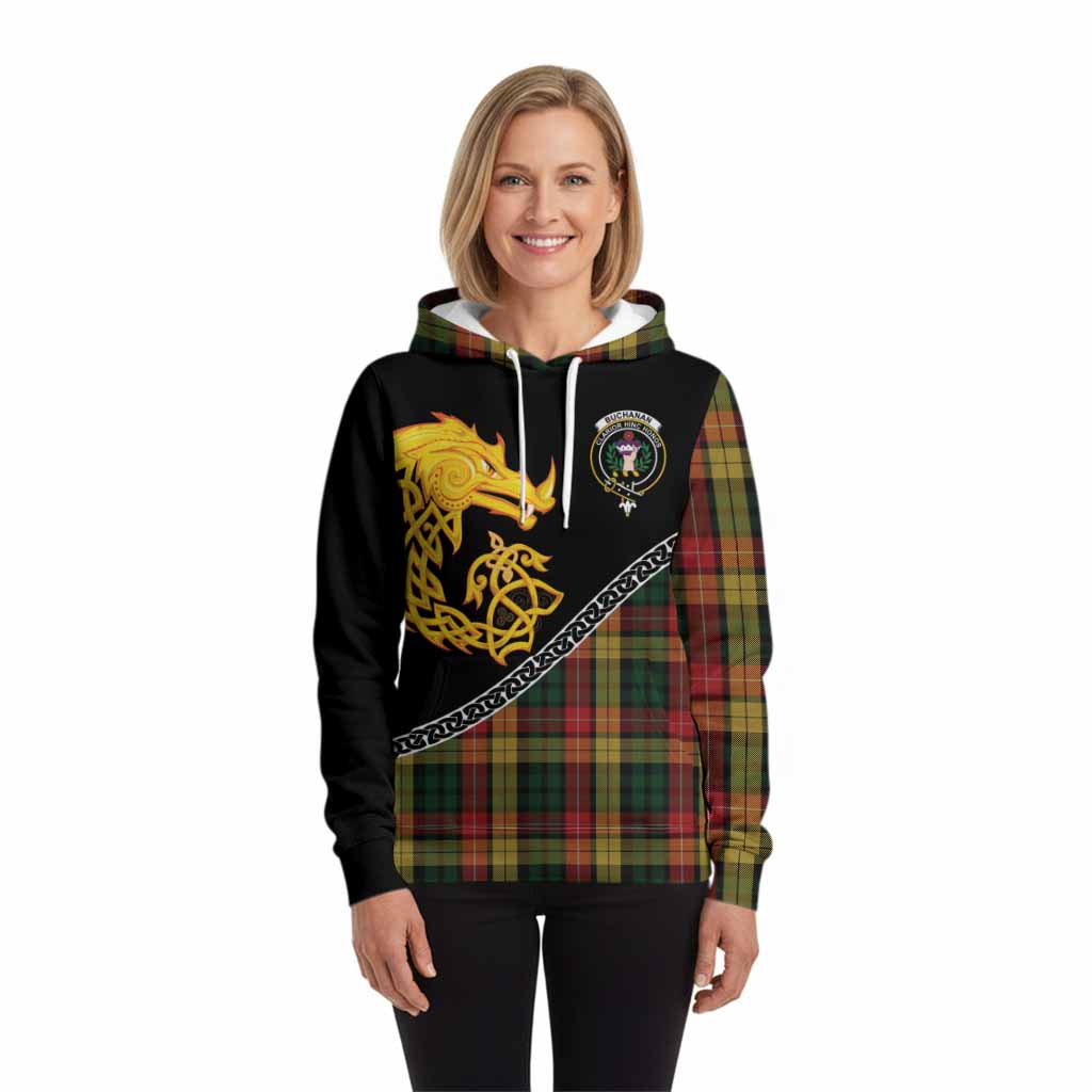 Buchanan Tartan Crest Hoodie Legendary Dragon Knot Half Style
