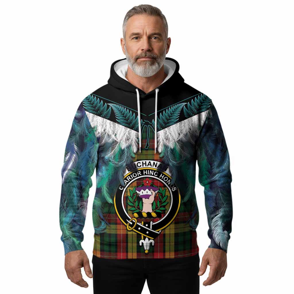 Buchanan Tartan Crest Hoodie New Zealand Maori Korowai Cloak