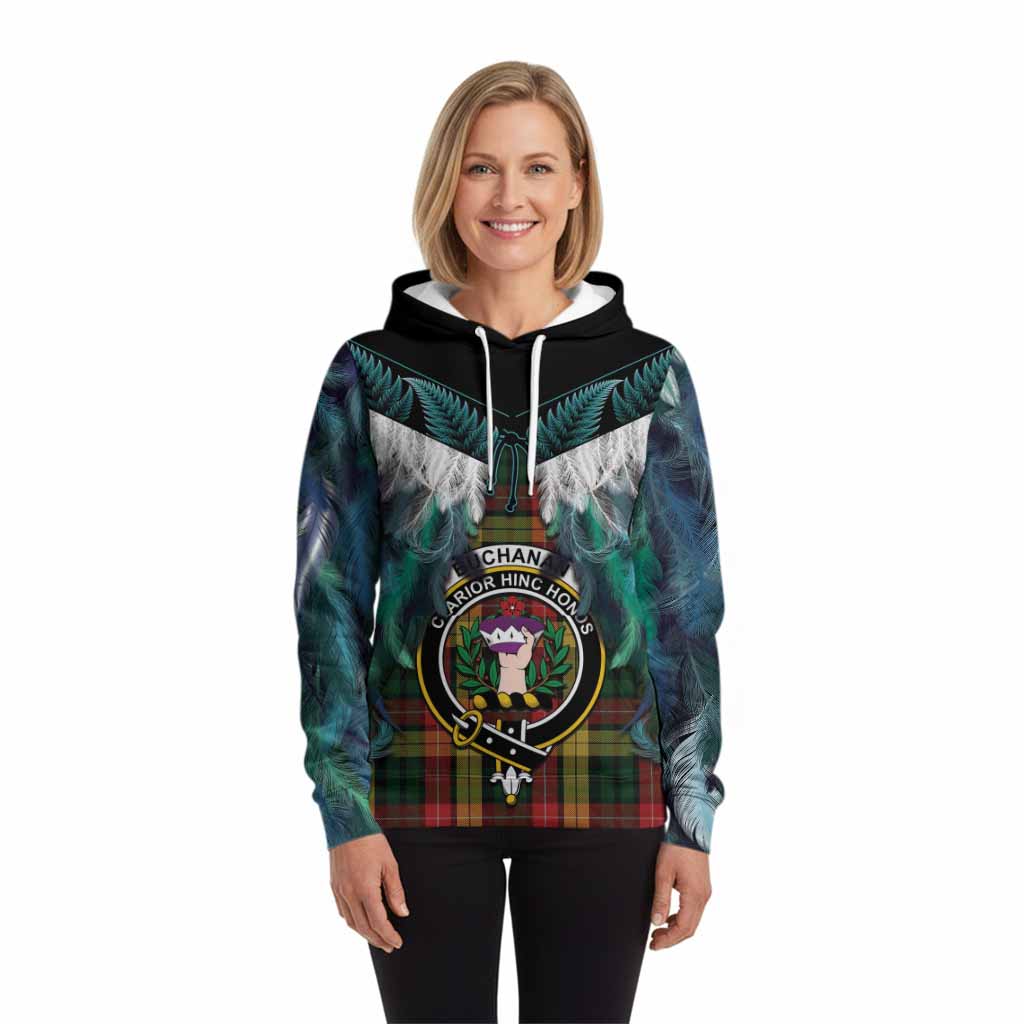 Buchanan Tartan Crest Hoodie New Zealand Maori Korowai Cloak