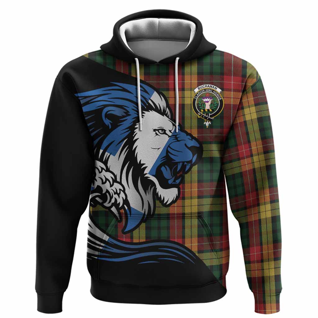 Buchanan Tartan Crest Hoodie Scottish Golden Lions Wave Flow