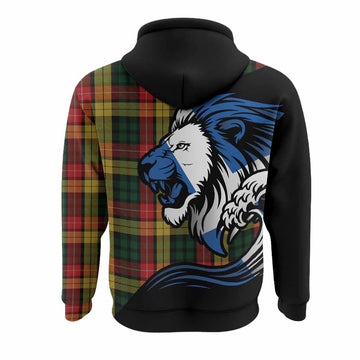 Buchanan Tartan Crest Hoodie Scottish Golden Lions Wave Flow