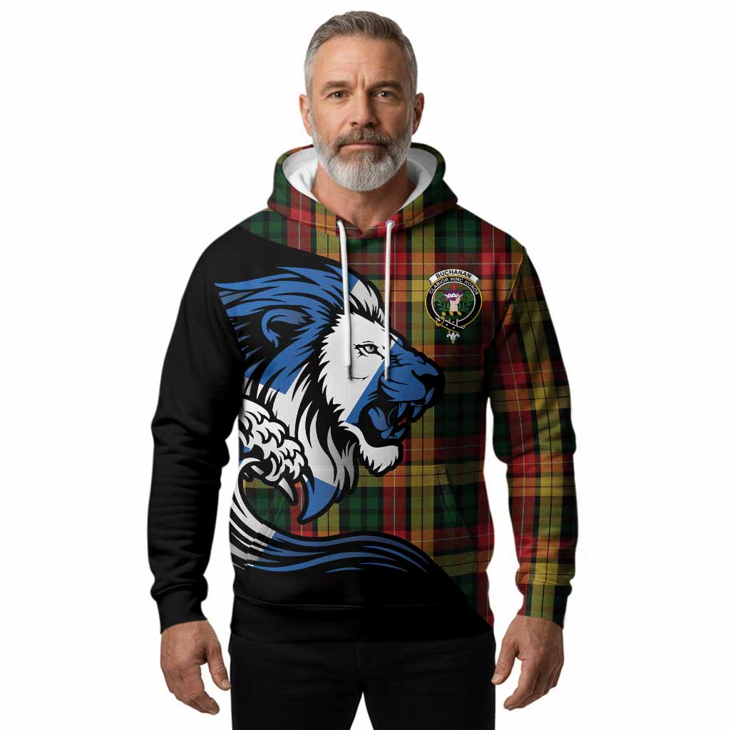 Buchanan Tartan Crest Hoodie Scottish Golden Lions Wave Flow