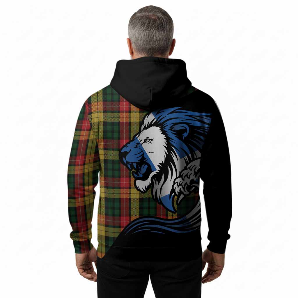 Buchanan Tartan Crest Hoodie Scottish Golden Lions Wave Flow