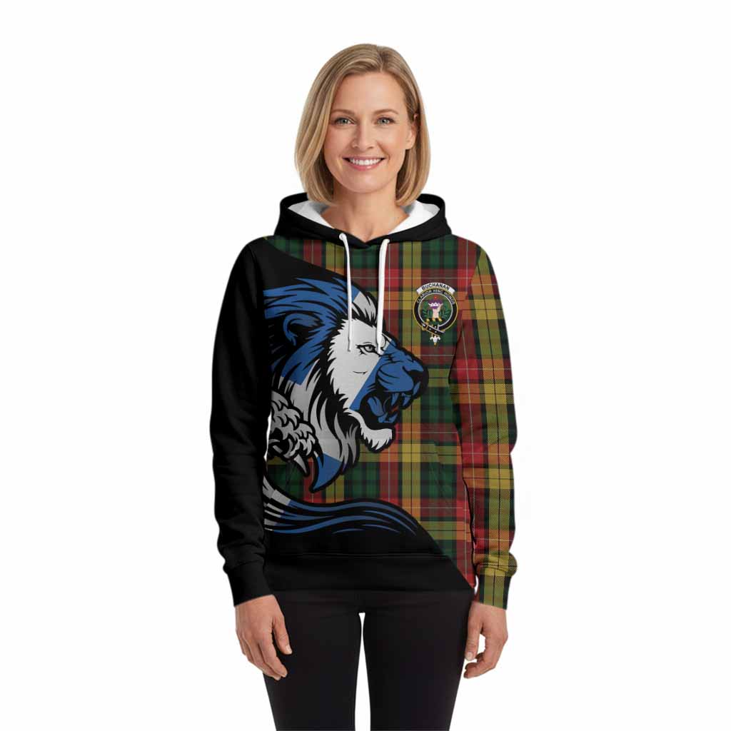 Buchanan Tartan Crest Hoodie Scottish Golden Lions Wave Flow
