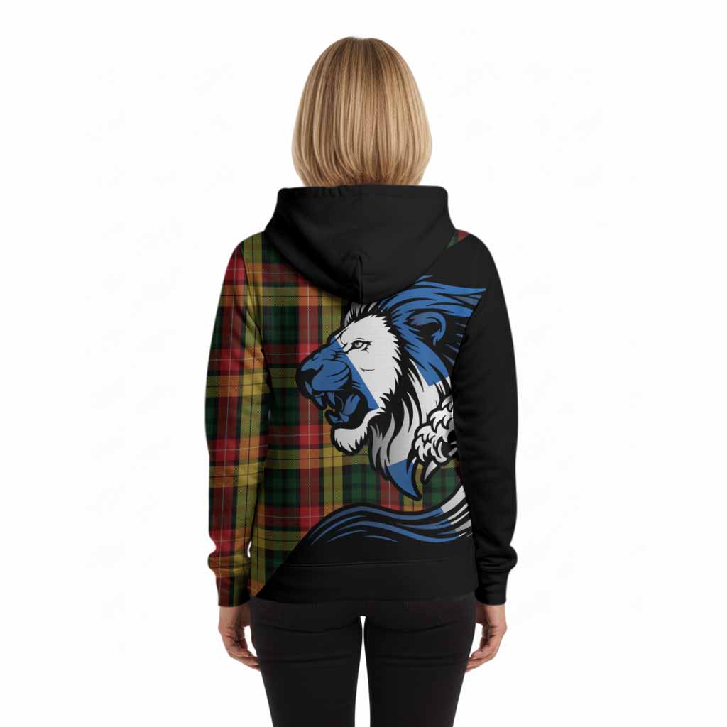 Buchanan Tartan Crest Hoodie Scottish Golden Lions Wave Flow