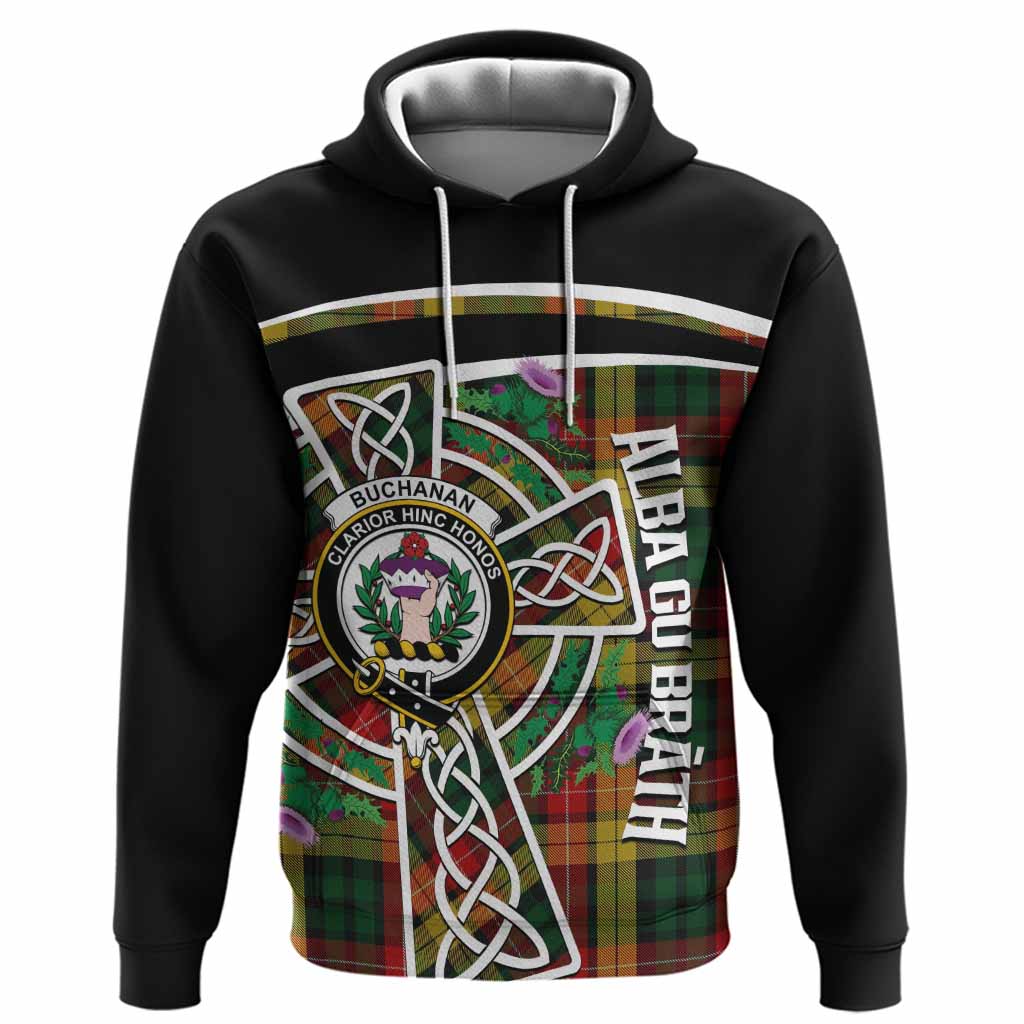 Buchanan Tartan Crest Hoodie Scottish Thistle Celtic Cross Alba Gu Brath