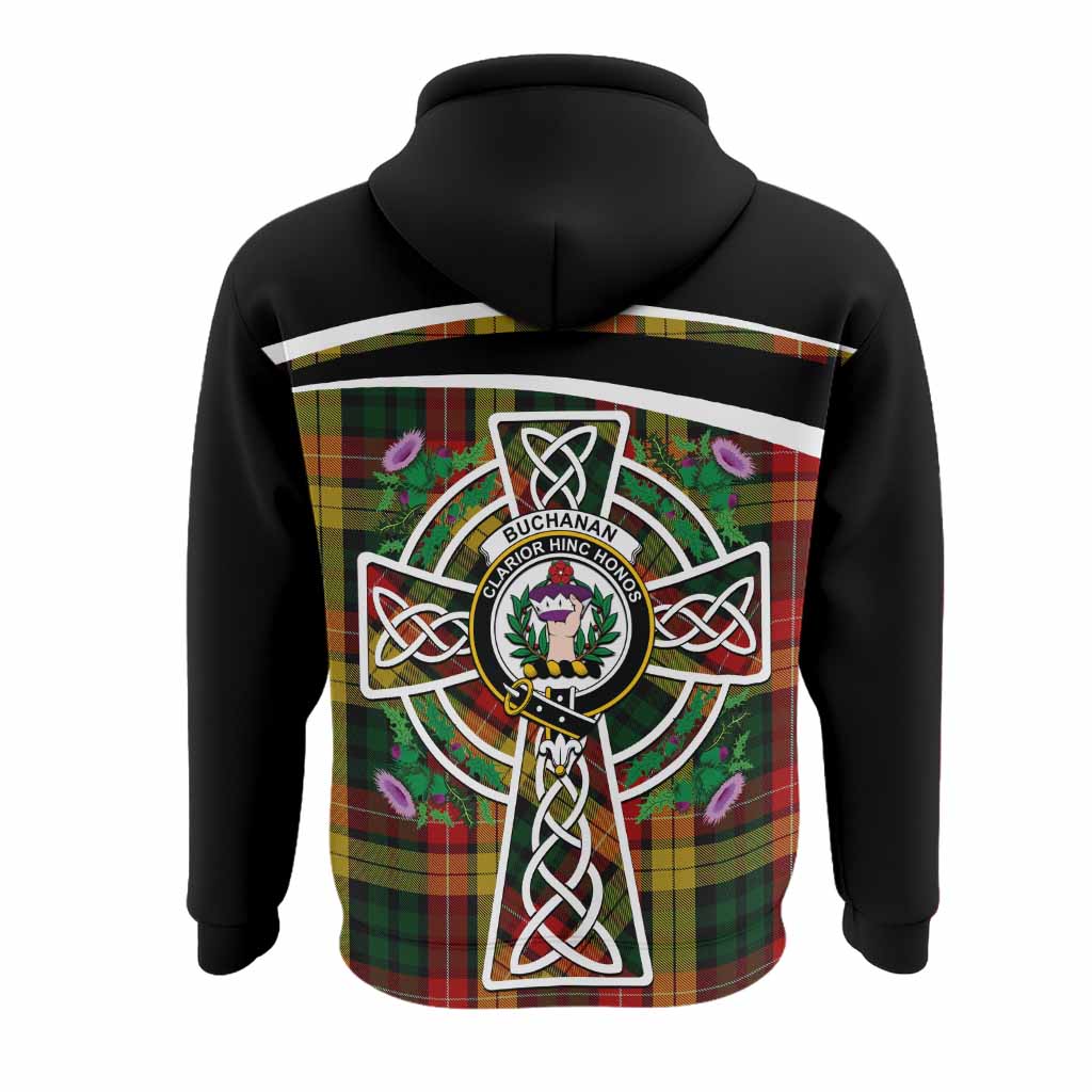 Buchanan Tartan Crest Hoodie Scottish Thistle Celtic Cross Alba Gu Brath