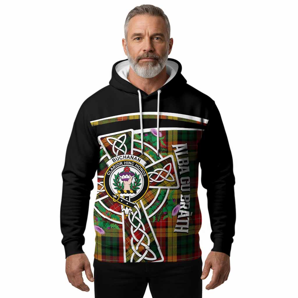Buchanan Tartan Crest Hoodie Scottish Thistle Celtic Cross Alba Gu Brath