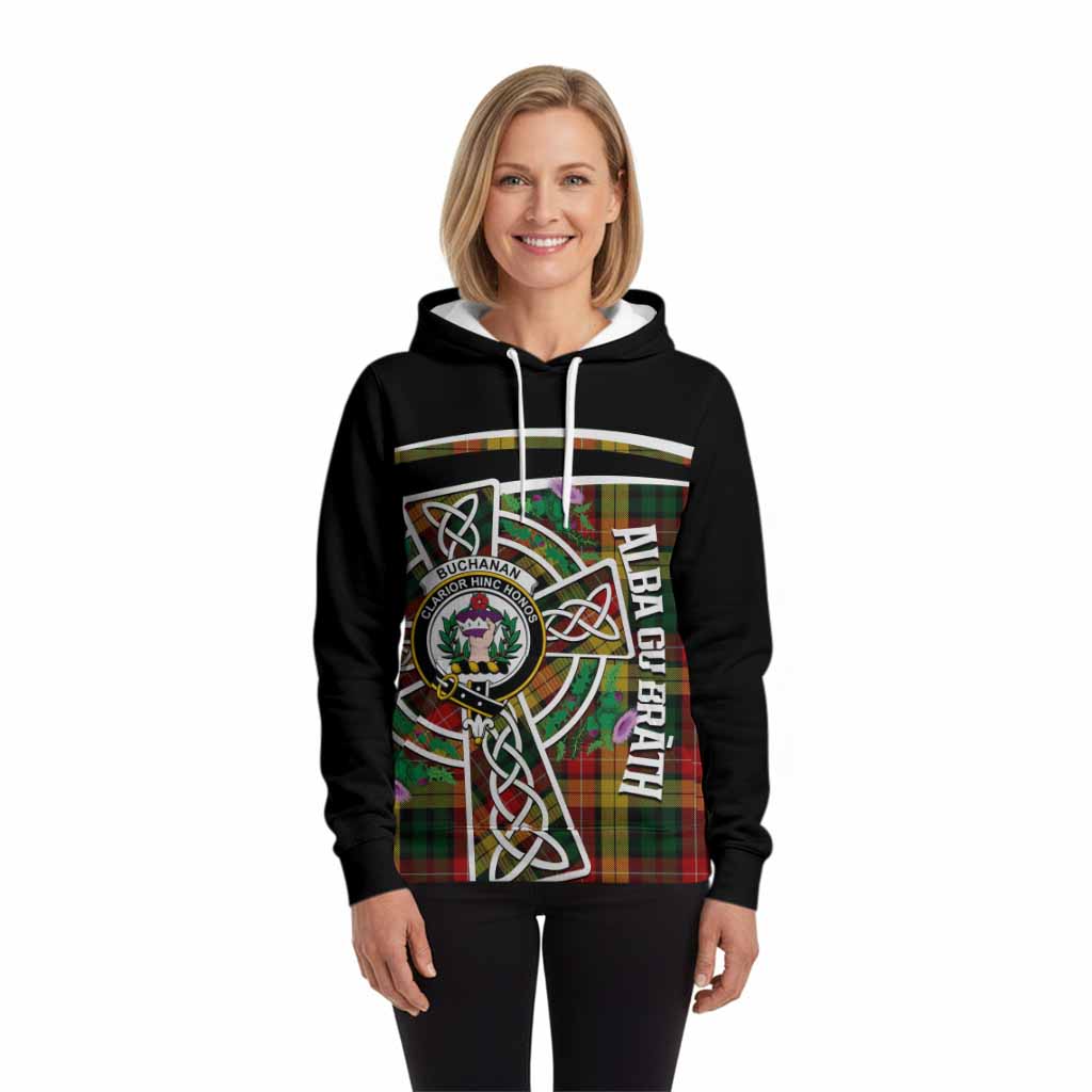 Buchanan Tartan Crest Hoodie Scottish Thistle Celtic Cross Alba Gu Brath