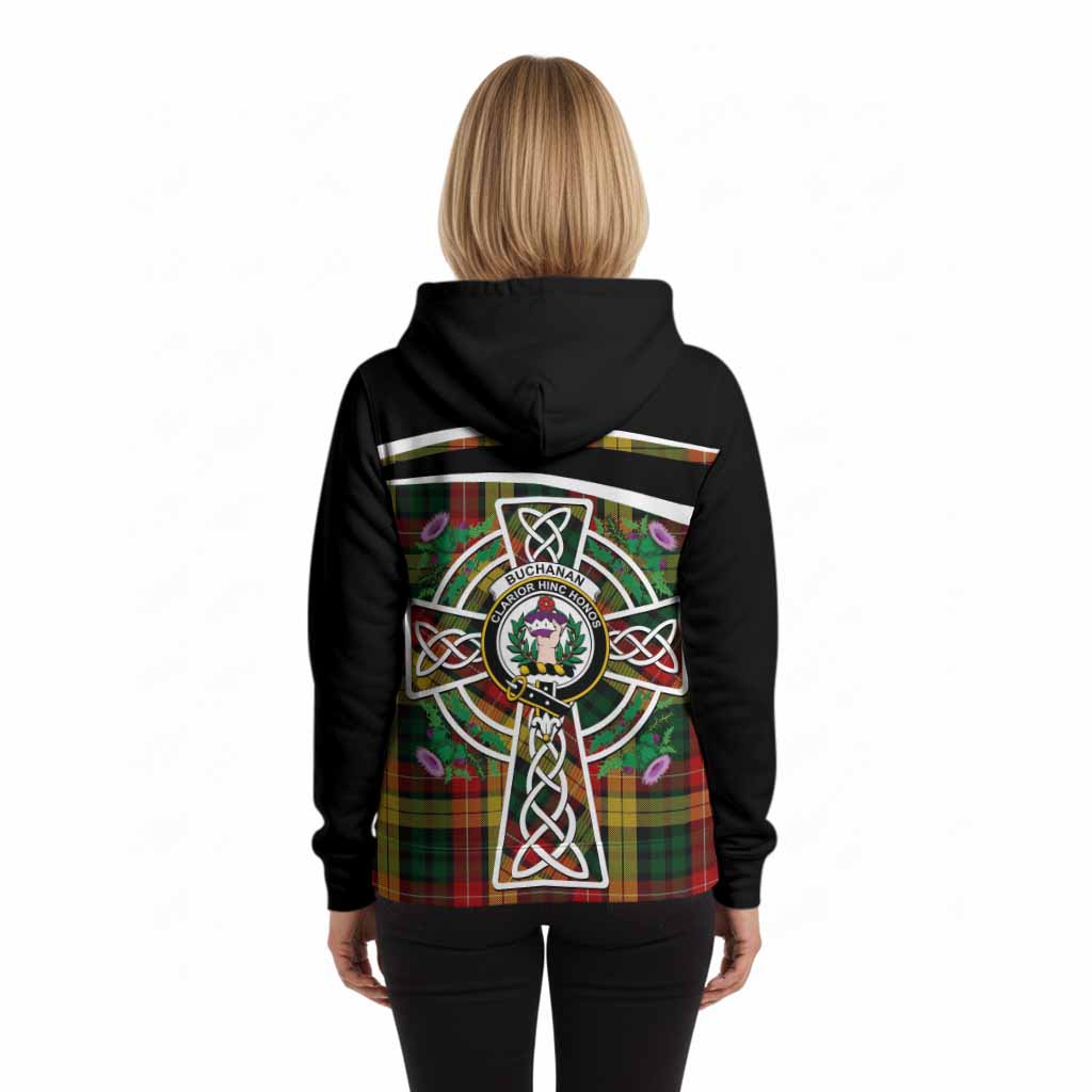 Buchanan Tartan Crest Hoodie Scottish Thistle Celtic Cross Alba Gu Brath