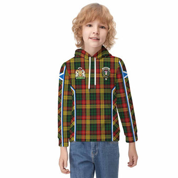 Buchanan Tartan Crest Kid Hoodie Scotland Coat of Arm Flag Style - Tartan Vibes Clothing