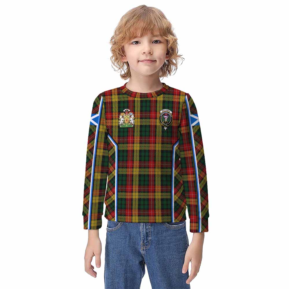 Buchanan Tartan Crest Kid Knitted Sweatshirt Scotland Coat of Arm Flag Style - Tartan Vibes Clothing