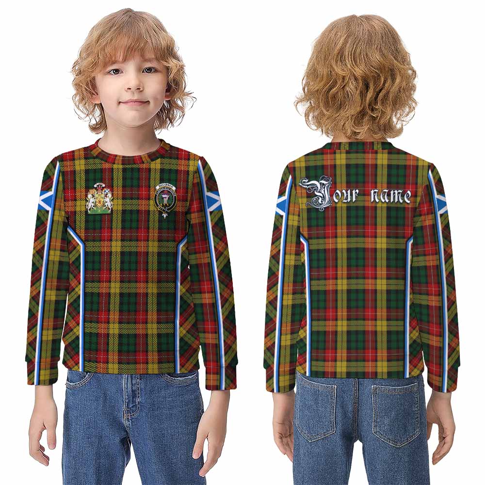 Buchanan Tartan Crest Kid Knitted Sweatshirt Scotland Coat of Arm Flag Style - Tartan Vibes Clothing