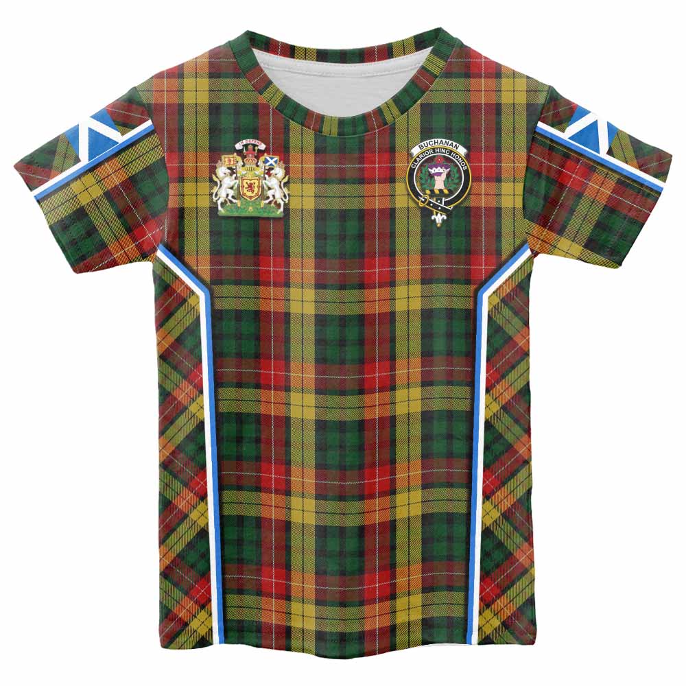 Buchanan Tartan Crest Kid T-shirt Scotland Coat of Arm Flag Style - Tartan Vibes Clothing