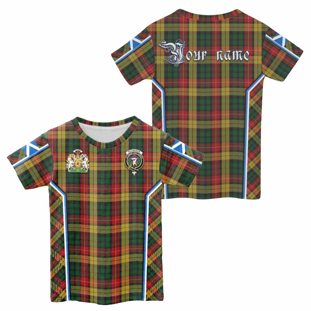 Buchanan Tartan Crest Kid T-shirt Scotland Coat of Arm Flag Style - Tartan Vibes Clothing