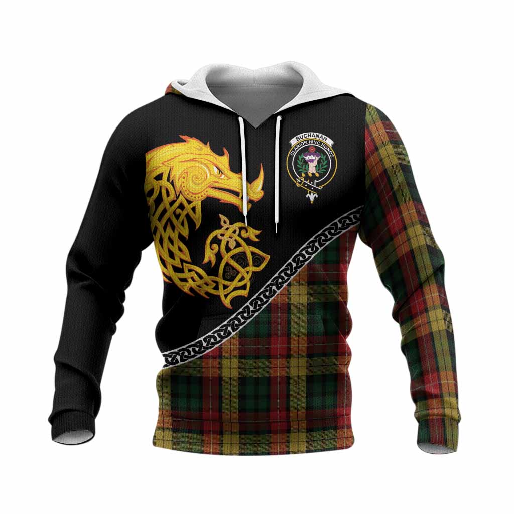 Buchanan Tartan Crest Knitted Hoodie Legendary Dragon Knot Half Style