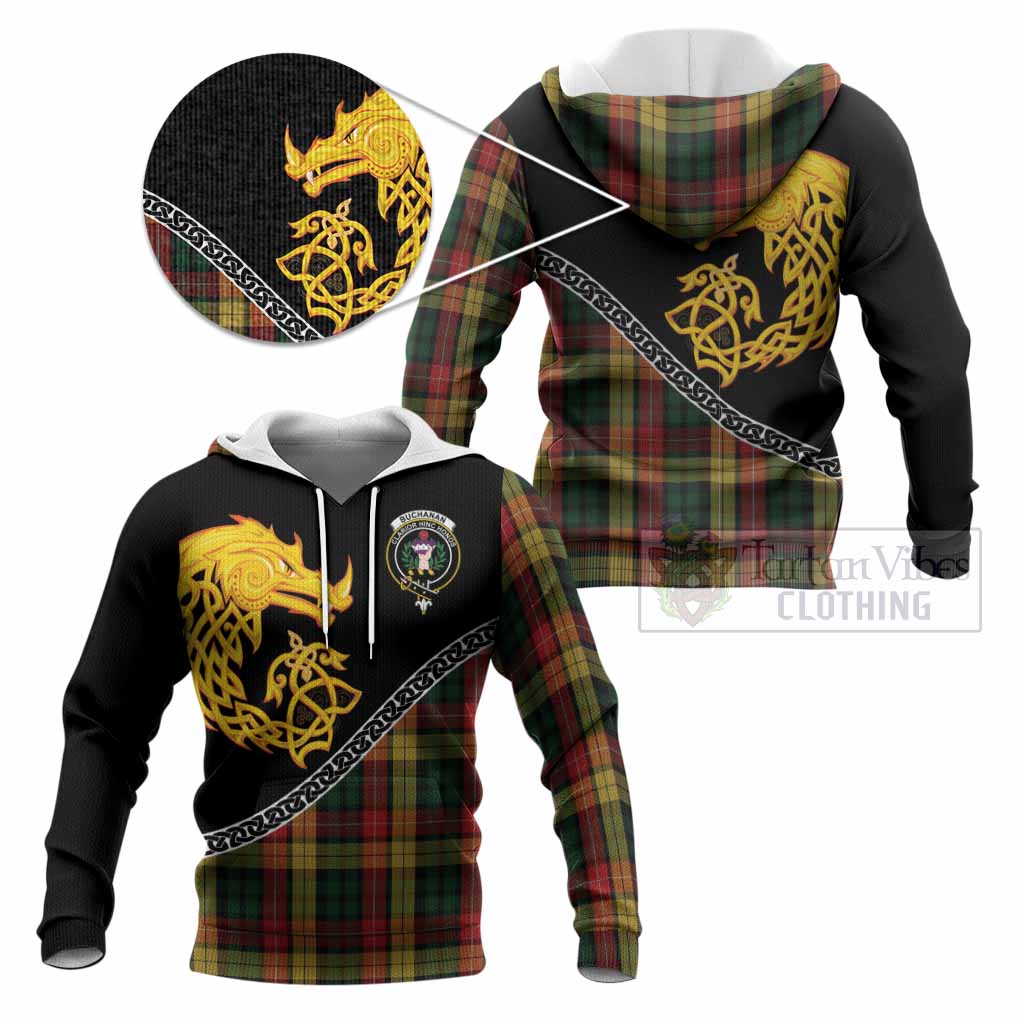 Buchanan Tartan Crest Knitted Hoodie Legendary Dragon Knot Half Style