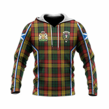 Buchanan Tartan Crest Knitted Hoodie Scotland Coat of Arm Flag Style