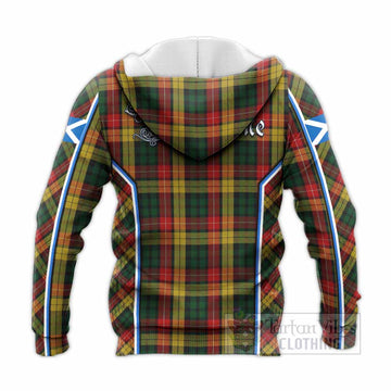 Buchanan Tartan Crest Knitted Hoodie Scotland Coat of Arm Flag Style