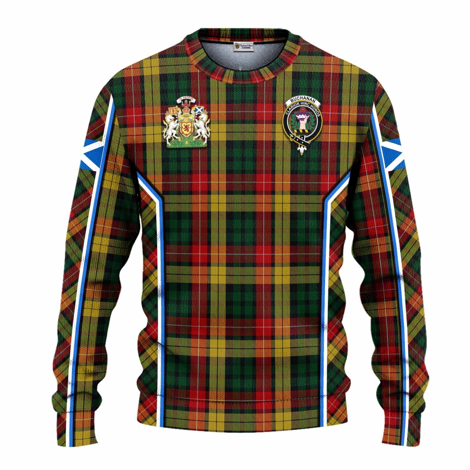 Buchanan Tartan Crest Knitted Sweater Scotland Coat of Arm Flag Style - Tartan Vibes Clothing