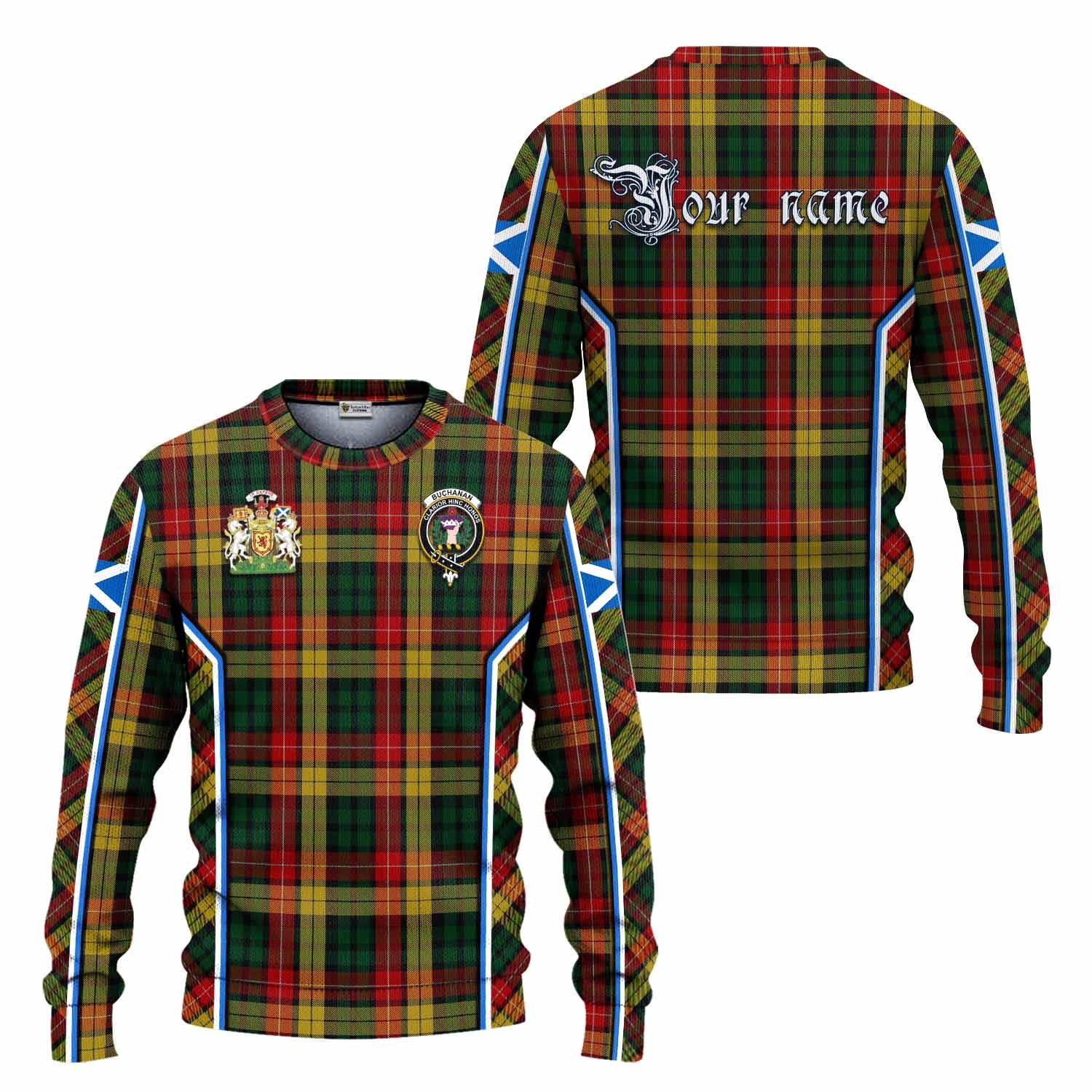 Buchanan Tartan Crest Knitted Sweater Scotland Coat of Arm Flag Style - Tartan Vibes Clothing
