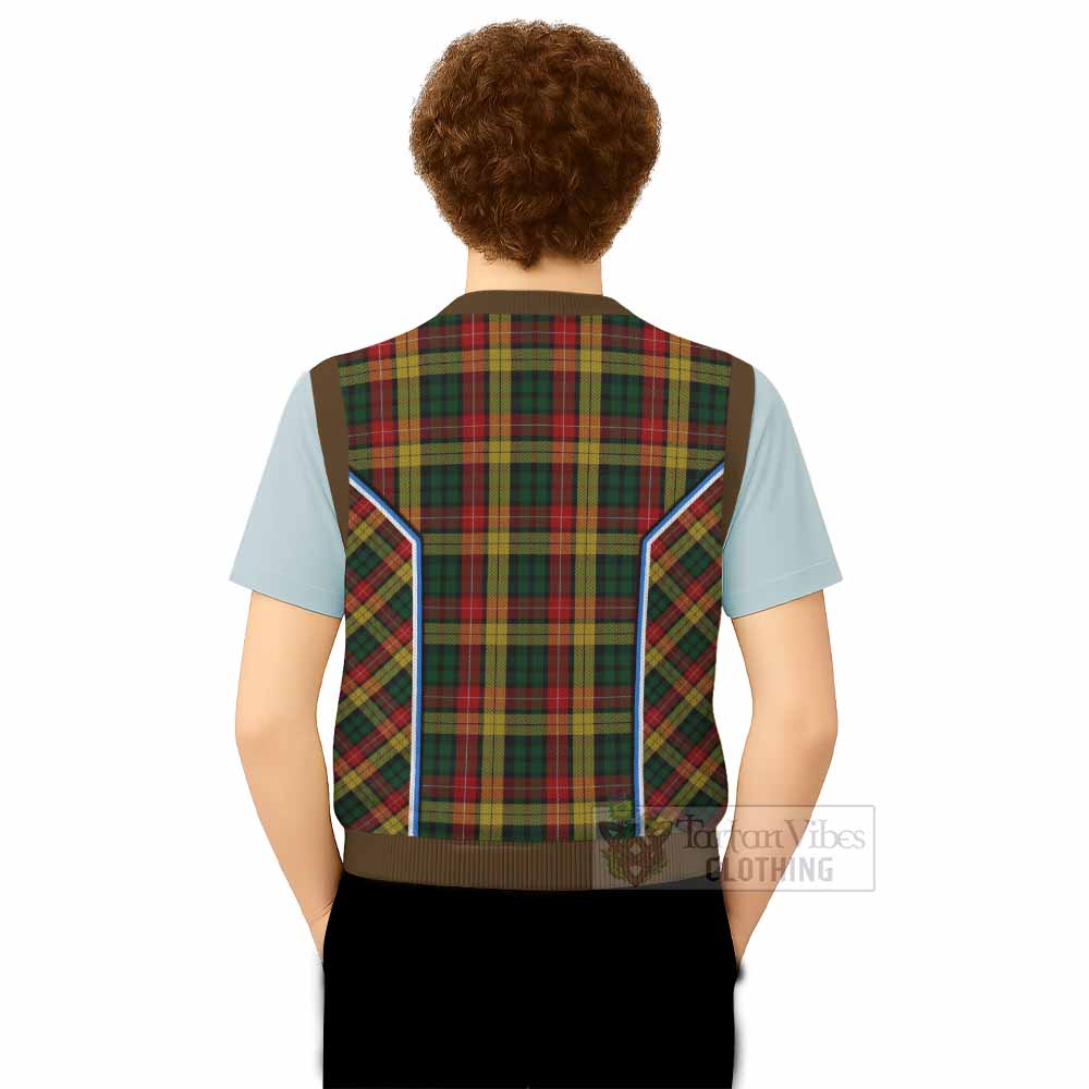 Buchanan Tartan Crest Knitted V-Neck Vest Scotland Coat of Arm Flag Style - Tartan Vibes Clothing