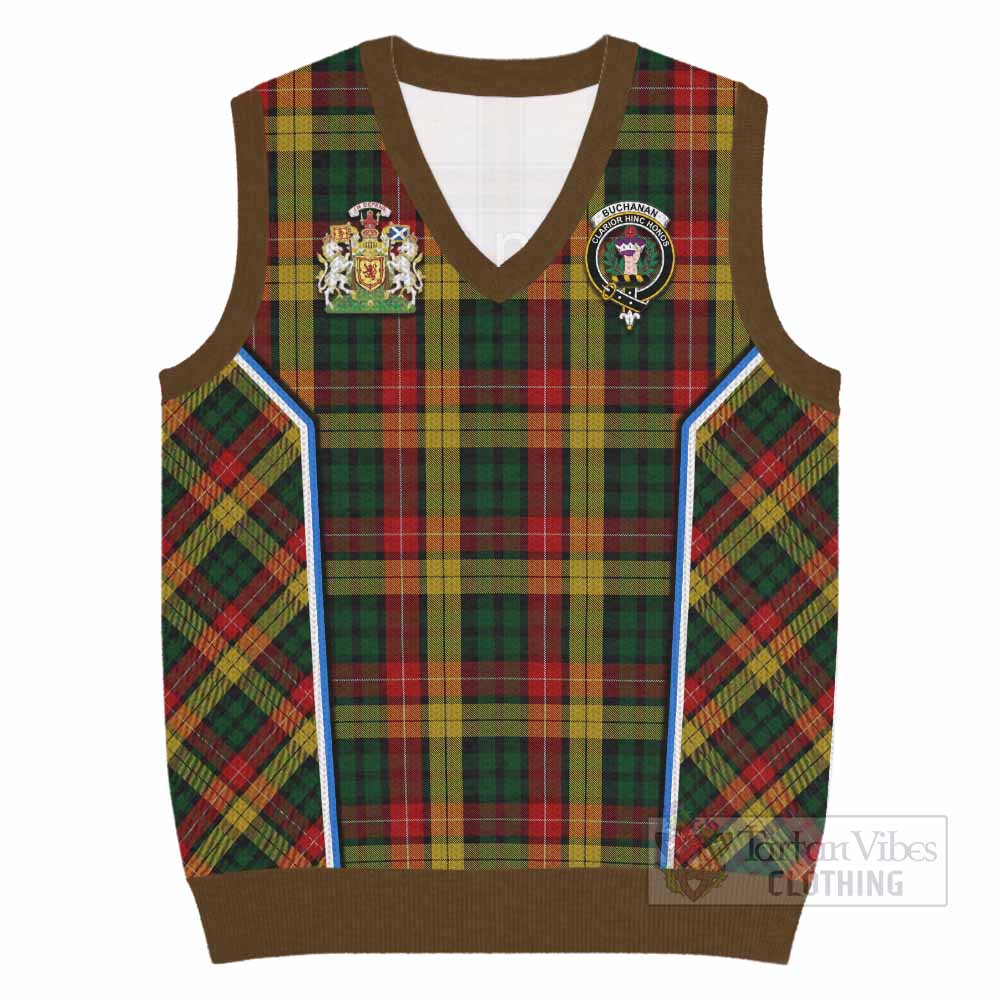 Buchanan Tartan Crest Knitted V-Neck Vest Scotland Coat of Arm Flag Style - Tartan Vibes Clothing