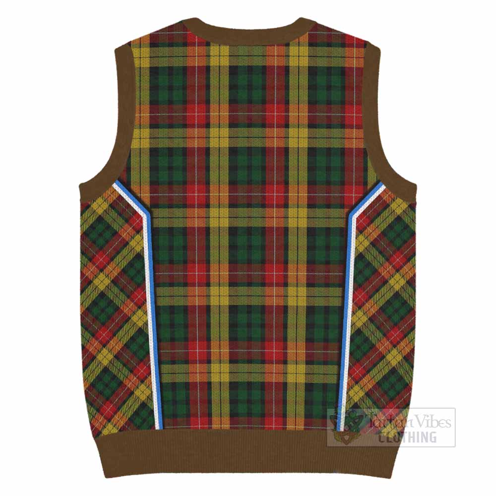 Buchanan Tartan Crest Knitted V-Neck Vest Scotland Coat of Arm Flag Style - Tartan Vibes Clothing